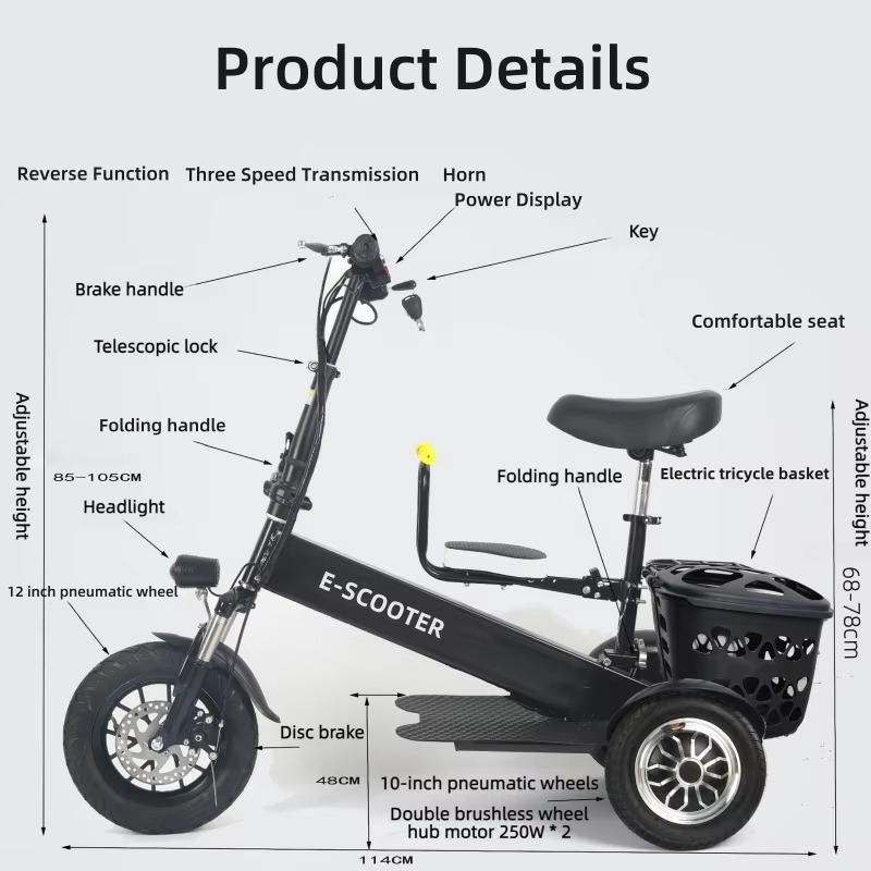 【2026】3 Wheel 2 Seats Folding  - đánh giá và giá Electric Scooter 500W
